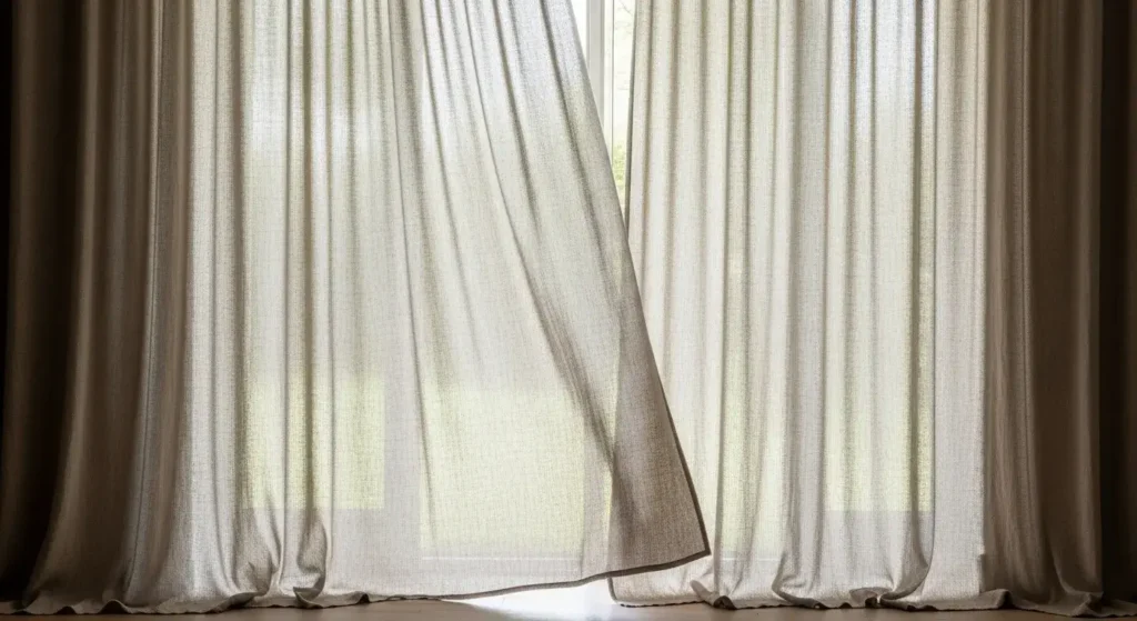 Light and airy linen curtains adding natural elegance to a Dubai living room.