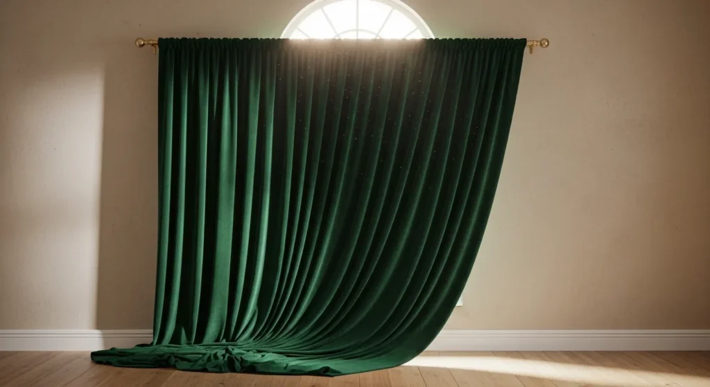 Luxurious velvet curtains offering thermal insulation in a Dubai bedroom.