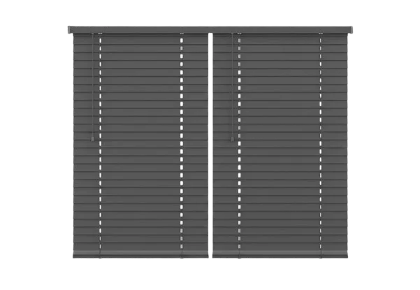 Sleek gray horizontal window blinds providing light control and privacy