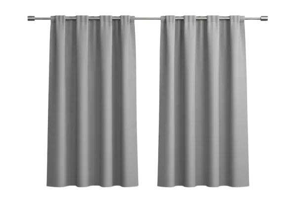 Elegant beige sheer curtains with soft wave folds hanging on a gold curtain rod, minimalist window treatment