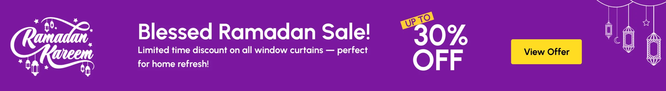 Window curtains Dubai Ramadan deals featuring luxury blackout and sheer curtains with special festive discounts for homes and offices in Dubai.