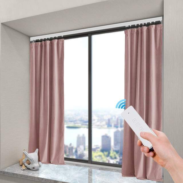 Motorized curtains in pink colour